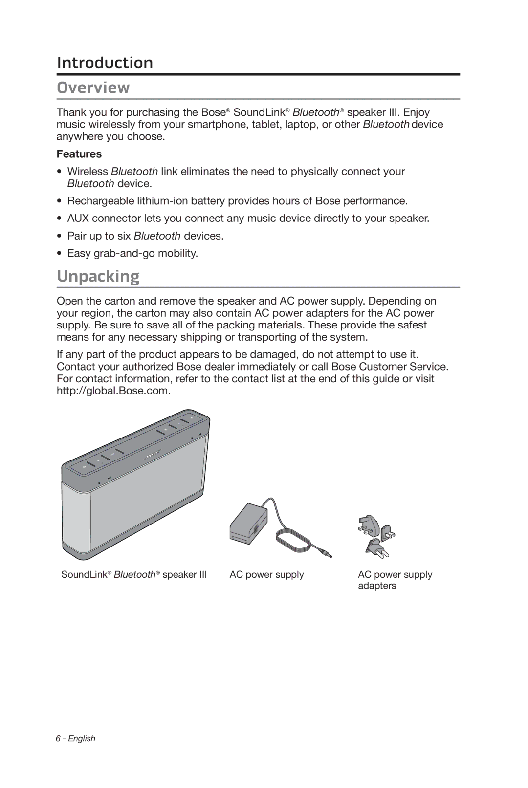 Bose 369946/1300 manual Overview, Unpacking, Features 