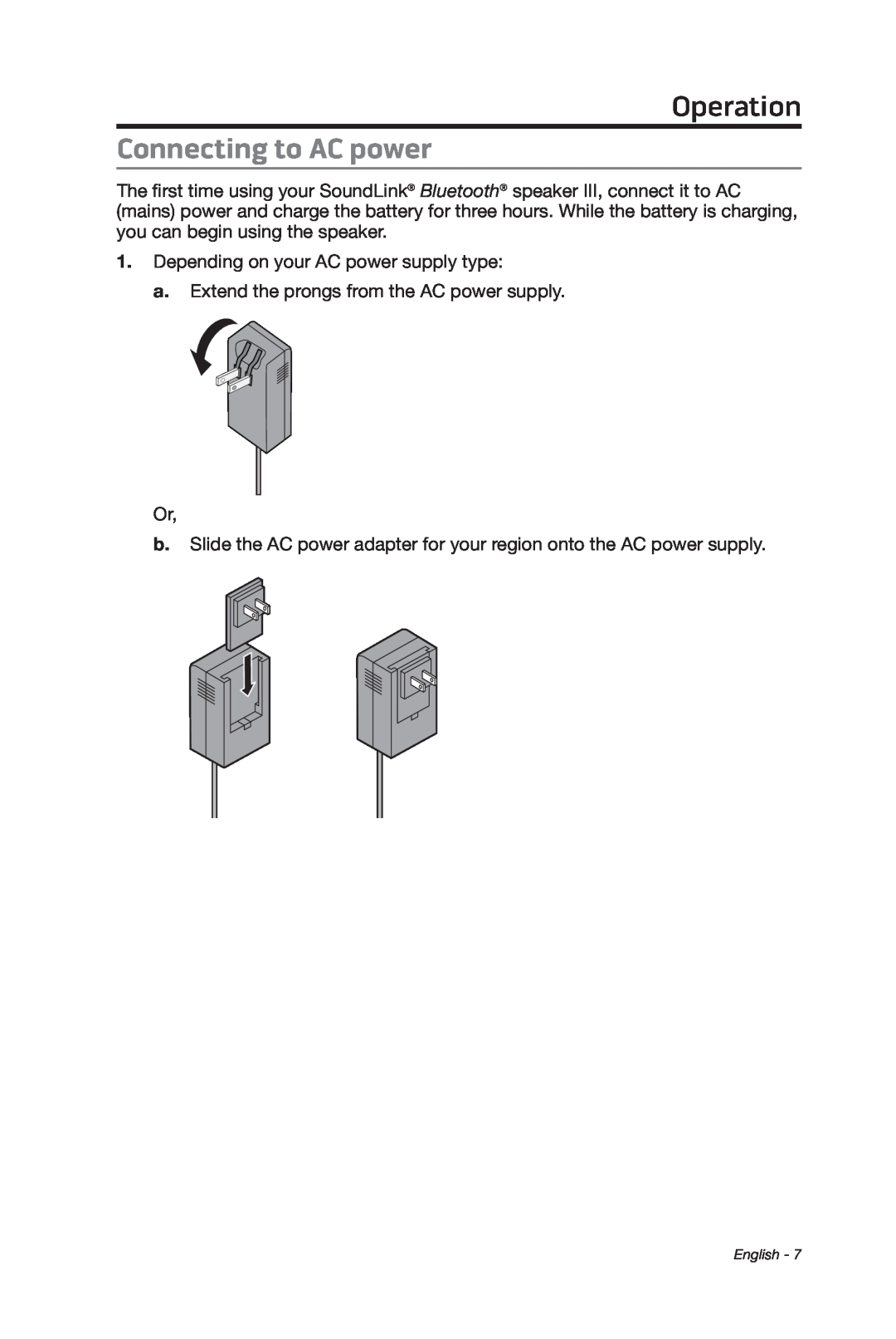 Bose 369946/1300 manual Operation, Connecting to AC power, English 