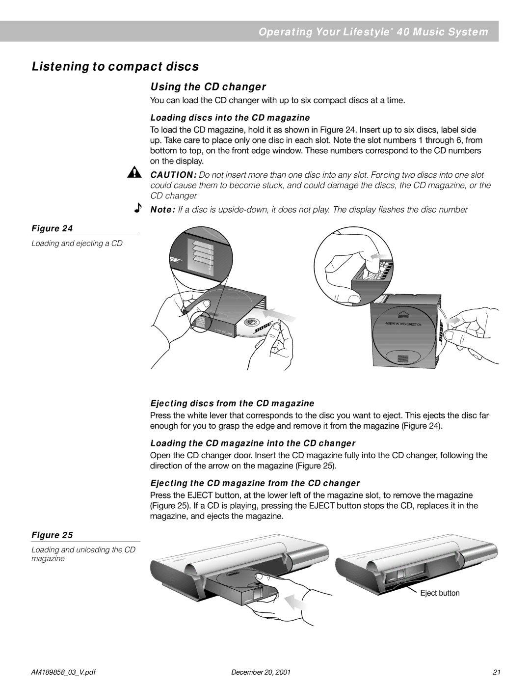 Bose 40 manual Listening to compact discs, Using the CD changer 