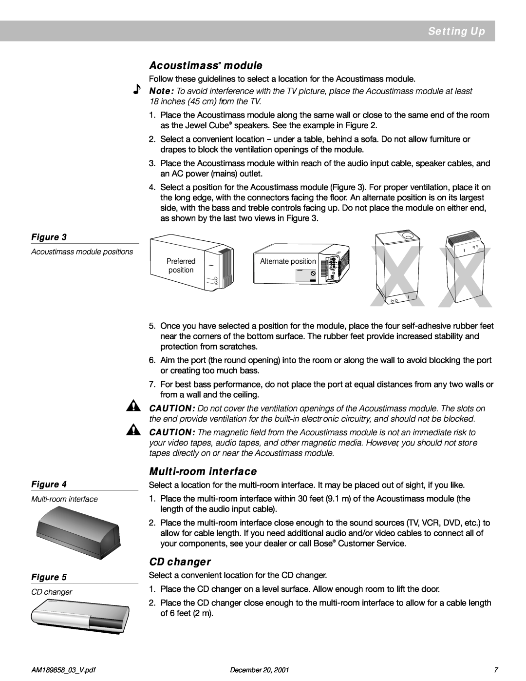 Bose 40 manual Setting Up, Acoustimass module, Multi-roominterface, CD changer, Figure 