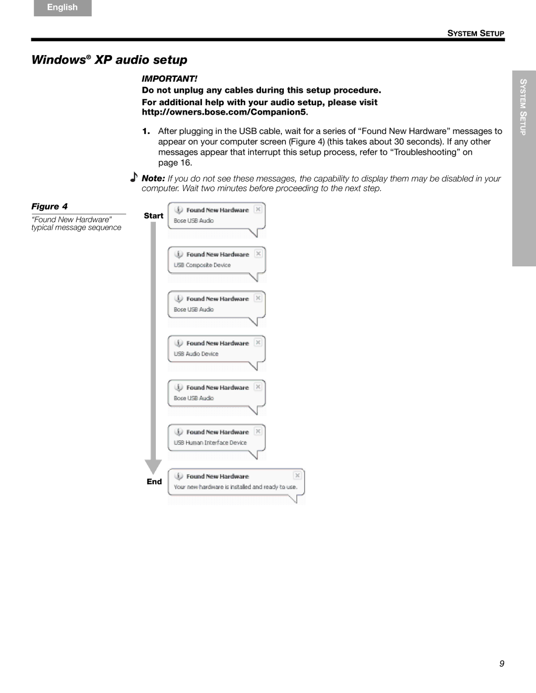 Bose Companion (R) 5, 40326 manual Windows XP audio setup 