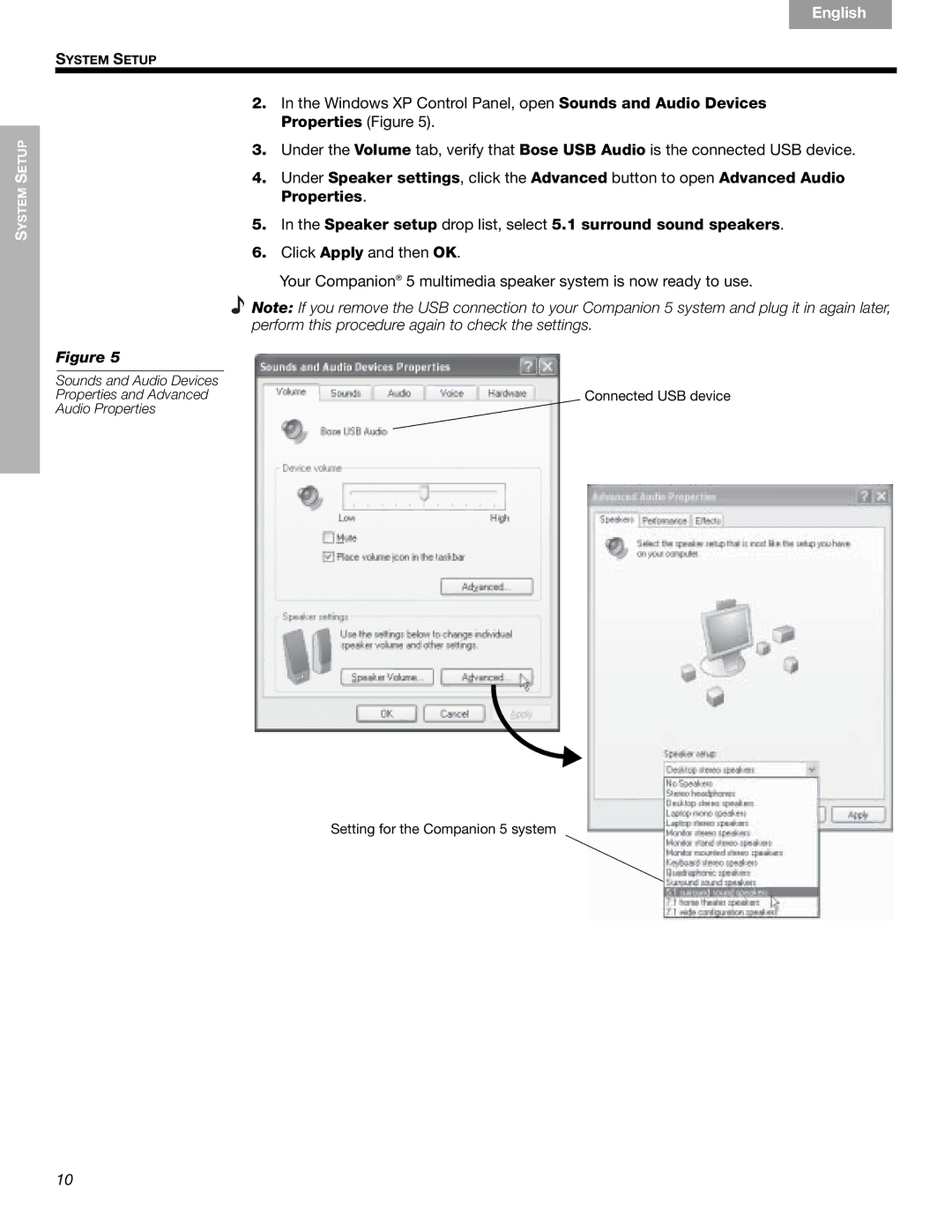 Bose 40326, Companion (R) 5 manual Setting for the Companion 5 system 