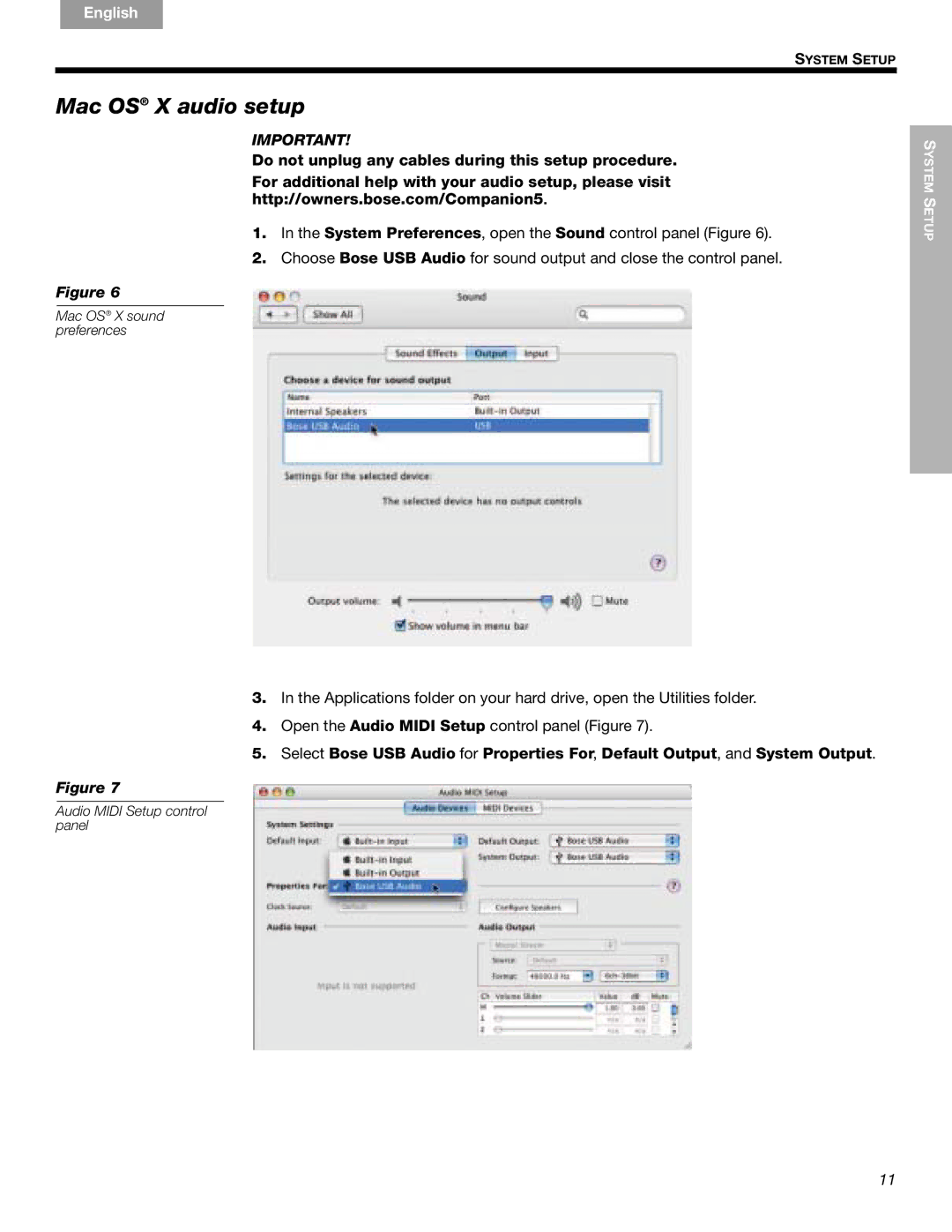 Bose Companion (R) 5, 40326 manual Mac OS X audio setup 