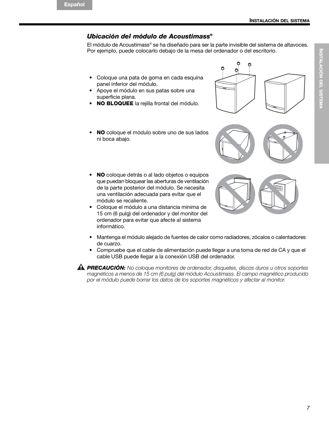 Bose Companion (R) 5, 40326 manual Ubicación del módulo de Acoustimass 