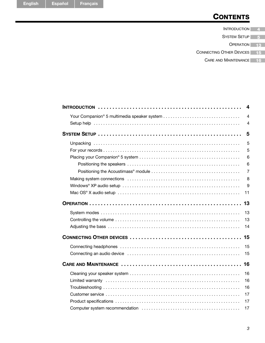 Bose Companion (R) 5, 40326 manual Contents 