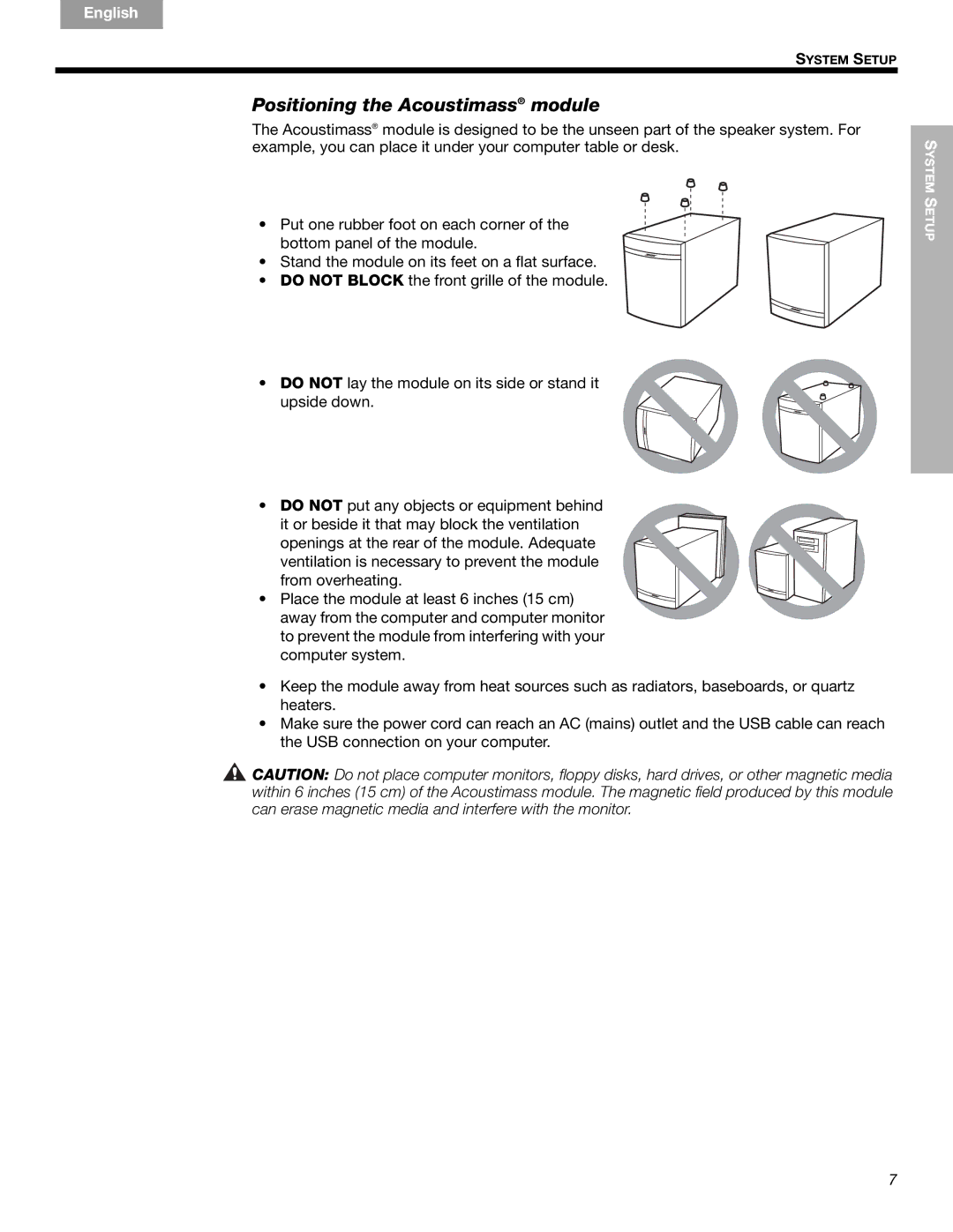 Bose Companion (R) 5, 40326 manual Positioning the Acoustimass module 