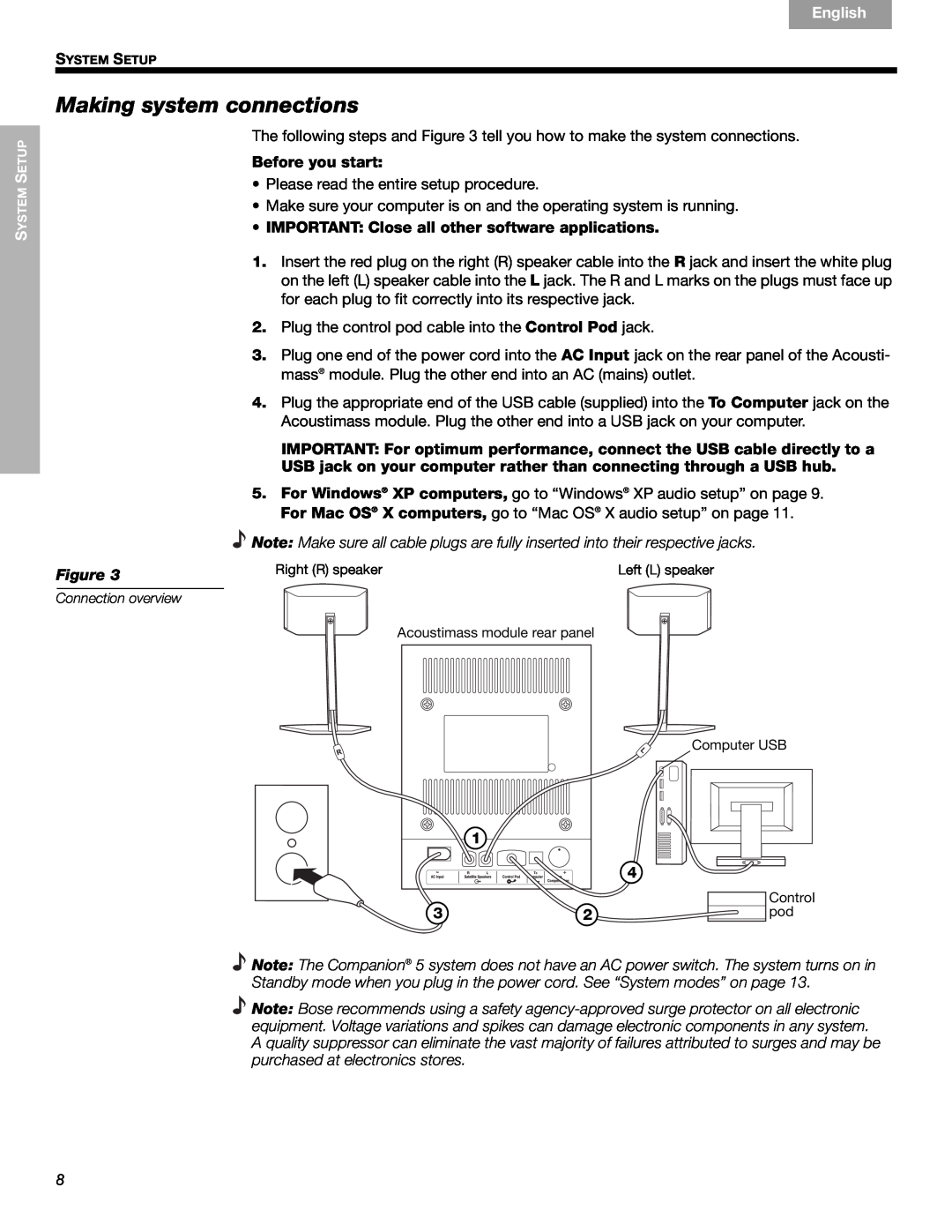 Bose 40326, Companion (R) 5 manual Making system connections, Français, Español, English 