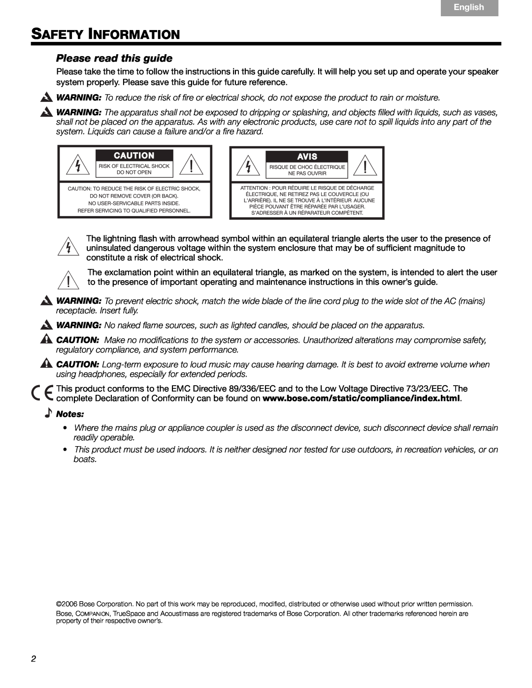 Bose 40326, Companion (R) 5 manual Safety Information, Please read this guide, Français Español, English 
