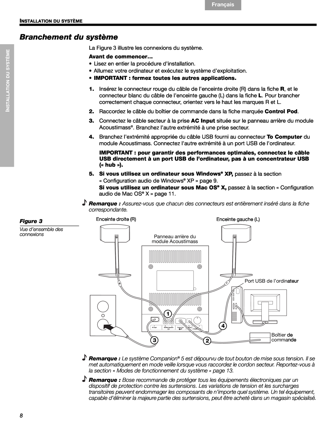 Bose 40326, Companion (R) 5 manual Branchement du système, Français, Español, English 