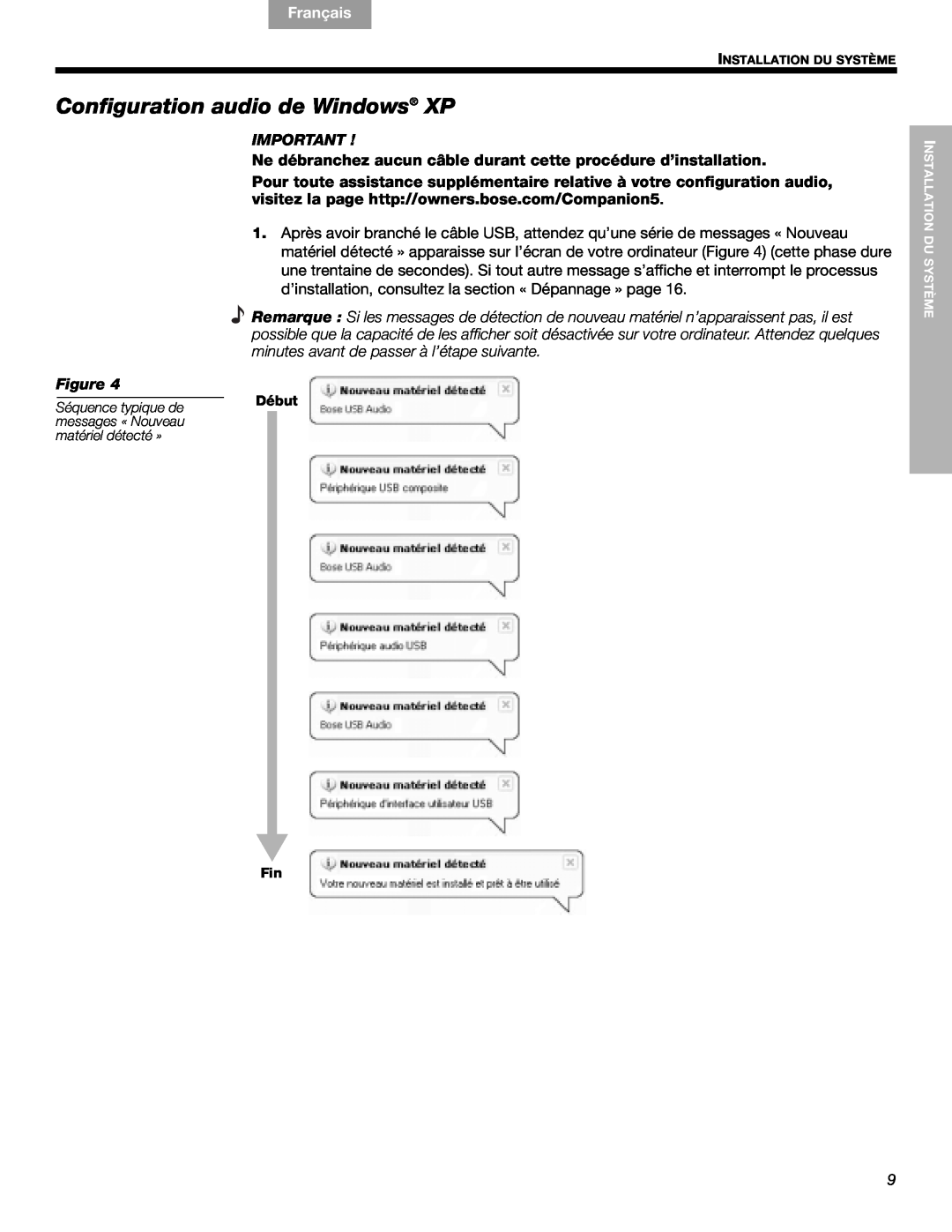Bose Companion (R) 5, 40326 manual Configuration audio de Windows XP, English, Español, Français 