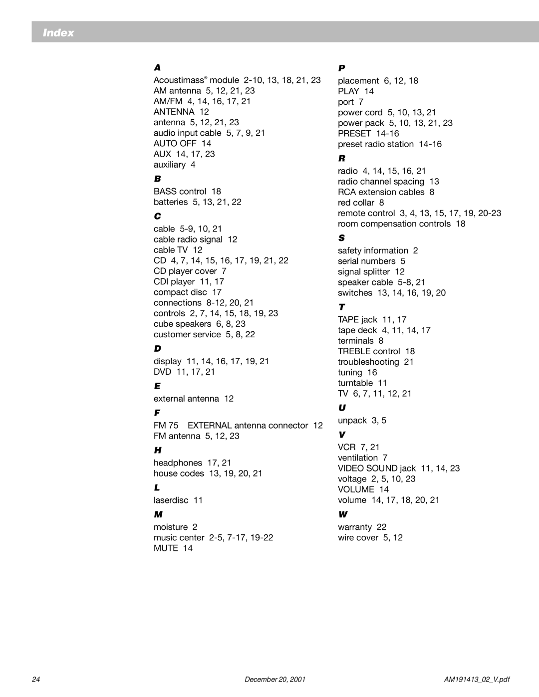 Bose 5 manual Index 