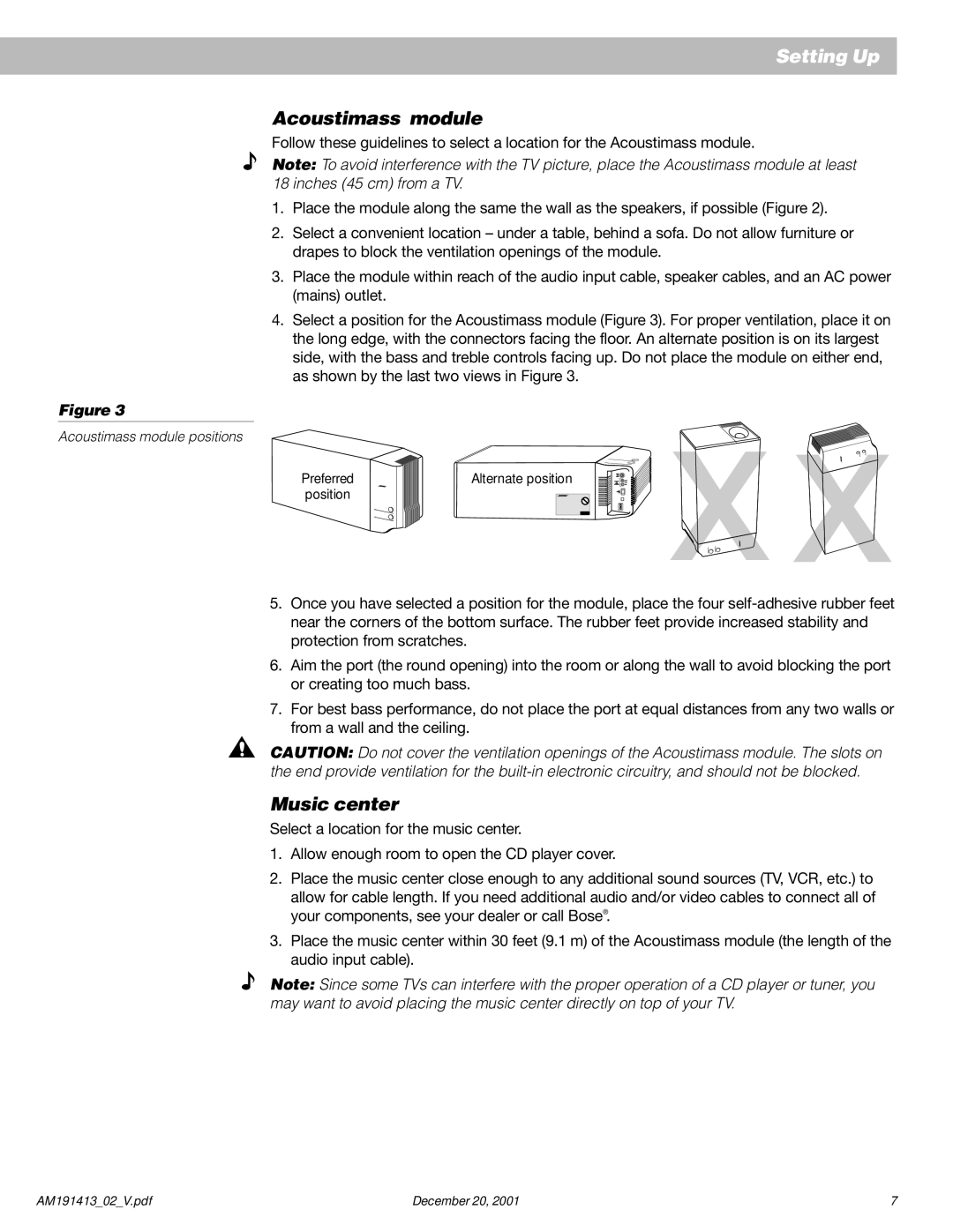 Bose 5 manual Acoustimass module, Music center 