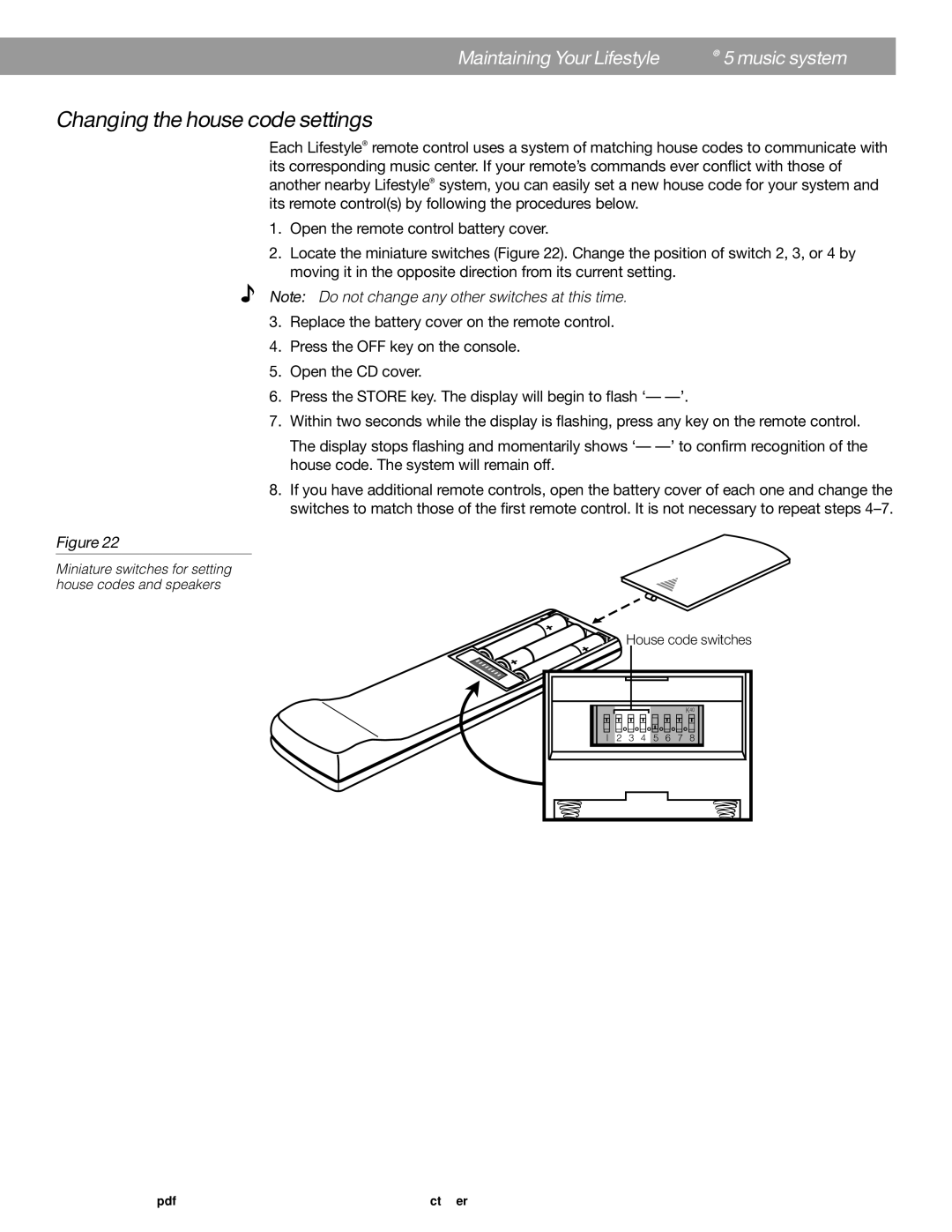 Bose 5 manual Changing the house code settings 