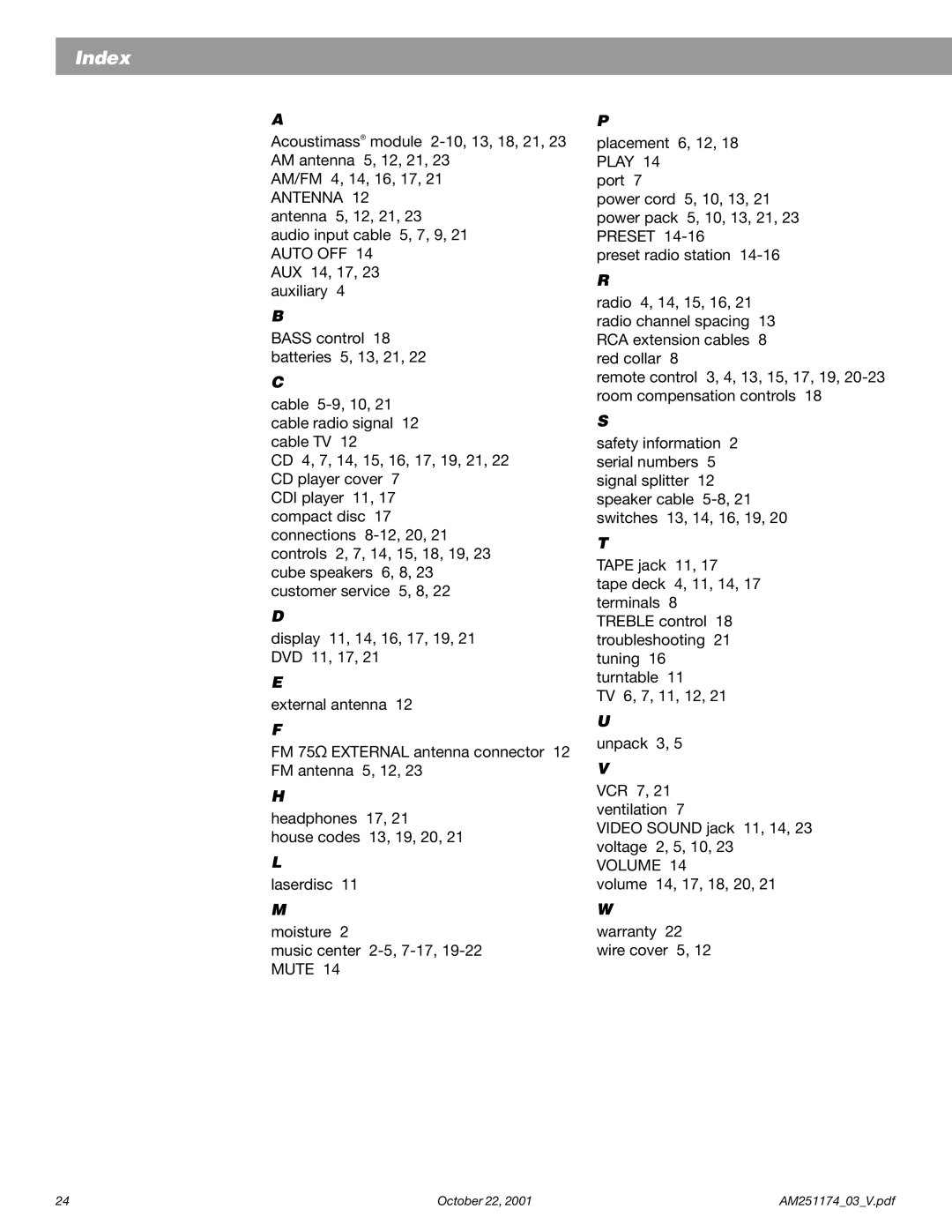 Bose 5 manual Index 