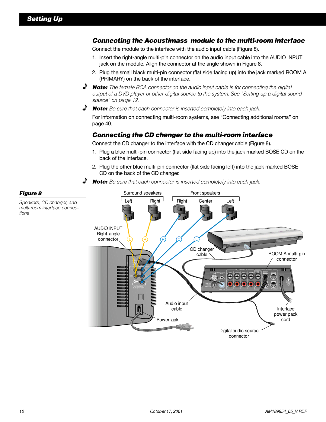 Bose 50 manual Connecting the CD changer to the multi-room interface, Left 