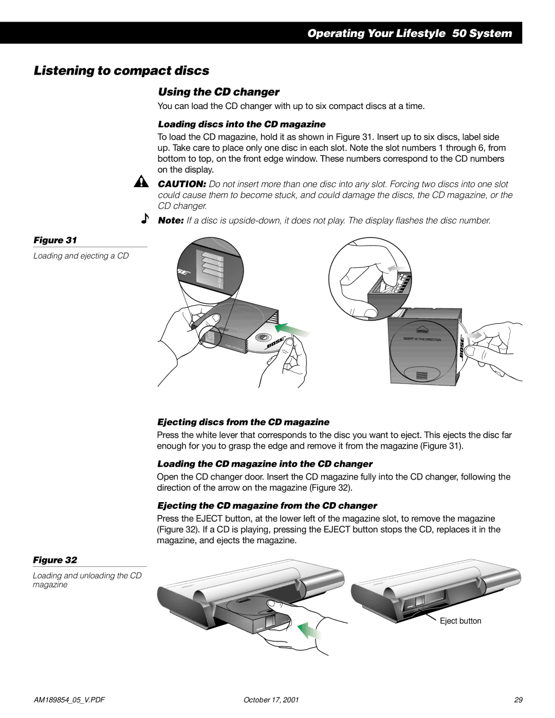 Bose 50 manual Listening to compact discs, Using the CD changer 