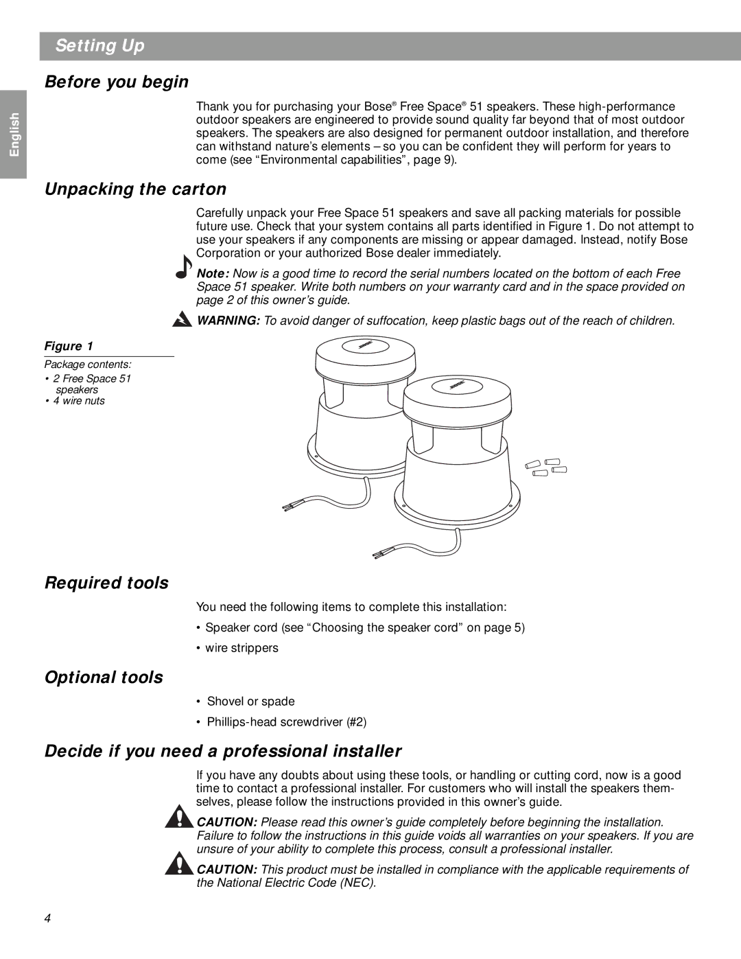 Bose 51 manual Setting Up 