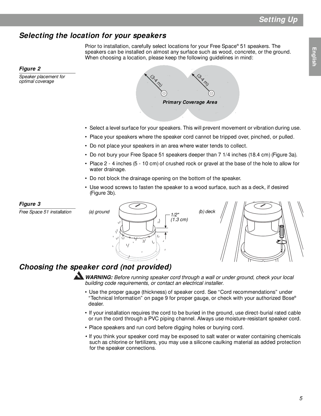 Bose 51 manual Selecting the location for your speakers, Choosing the speaker cord not provided 