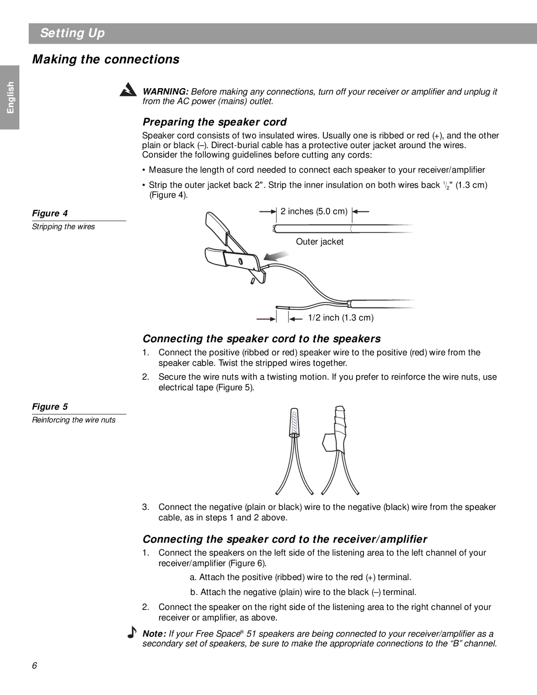 Bose 51 manual Making the connections, Preparing the speaker cord 