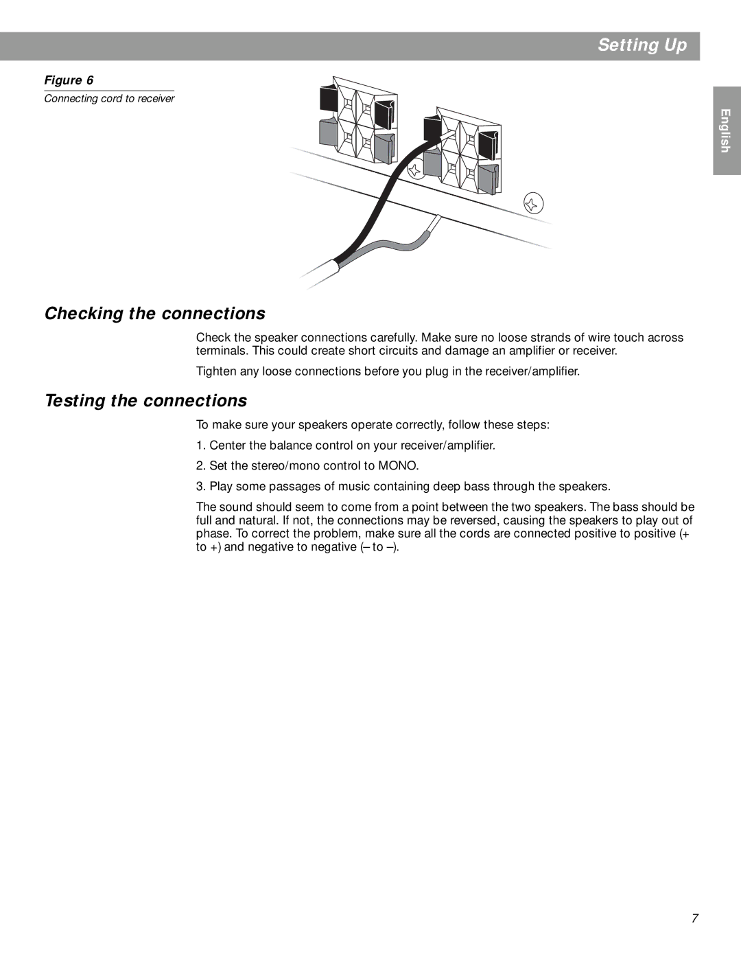 Bose 51 manual Checking the connections, Testing the connections 