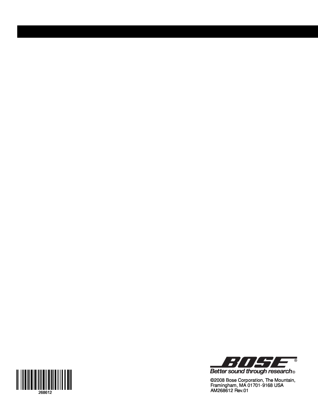 Bose 51 manual Bose Corporation, The Mountain Framingham, MA 01701-9168 USA, AM268612 Rev.01 