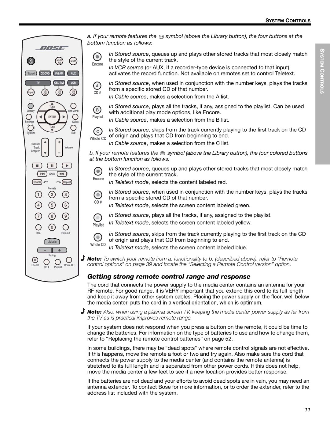 Bose 525p 625p manual Getting strong remote control range and response 