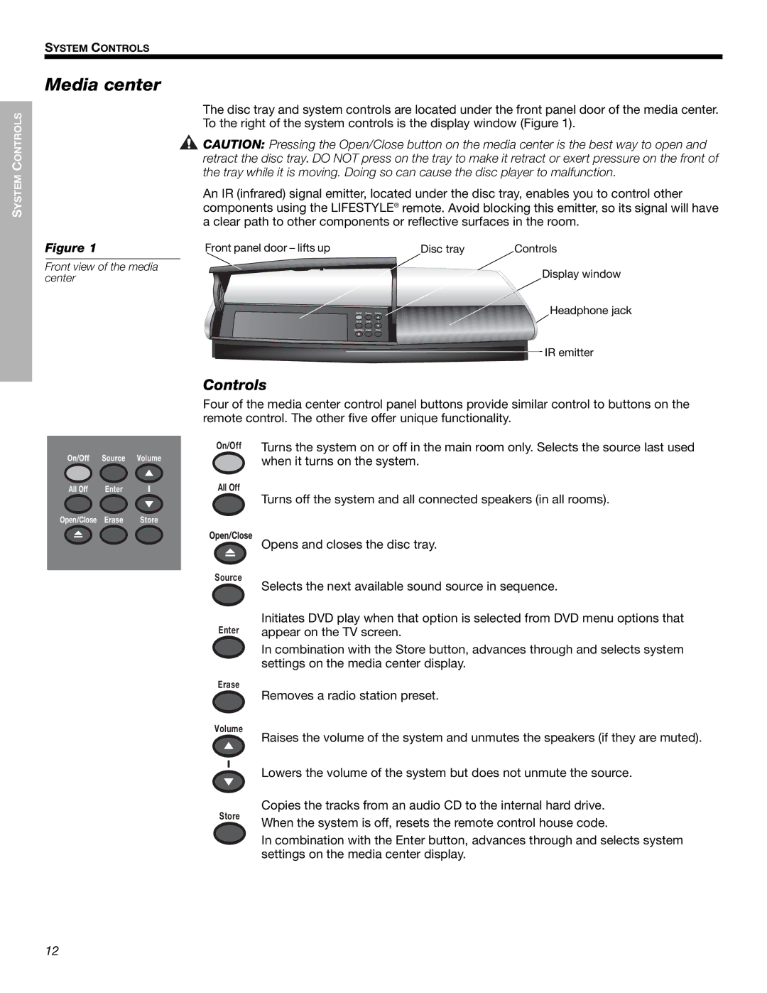 Bose 525p 625p manual Media center, Controls 