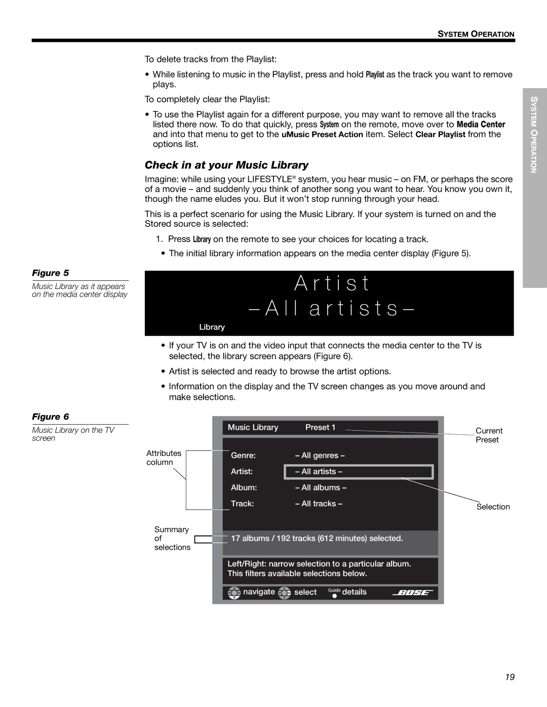 Bose 525p 625p manual Check in at your Music Library, Music Library on the TV screen 