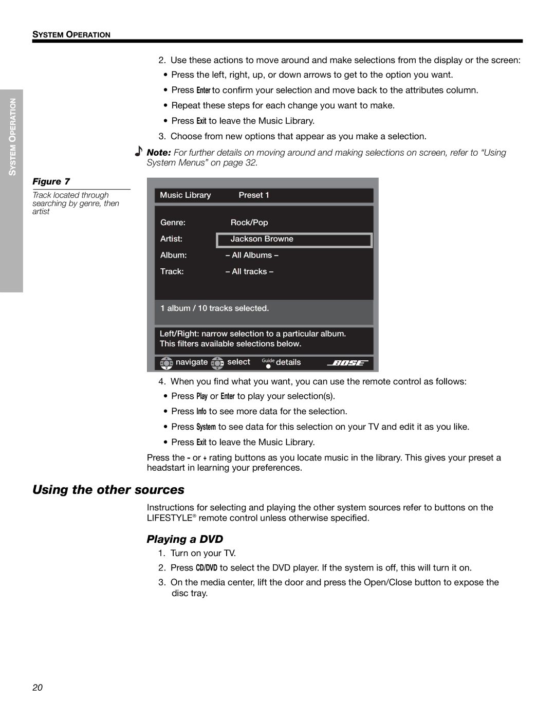 Bose 525p 625p manual Using the other sources, Playing a DVD 