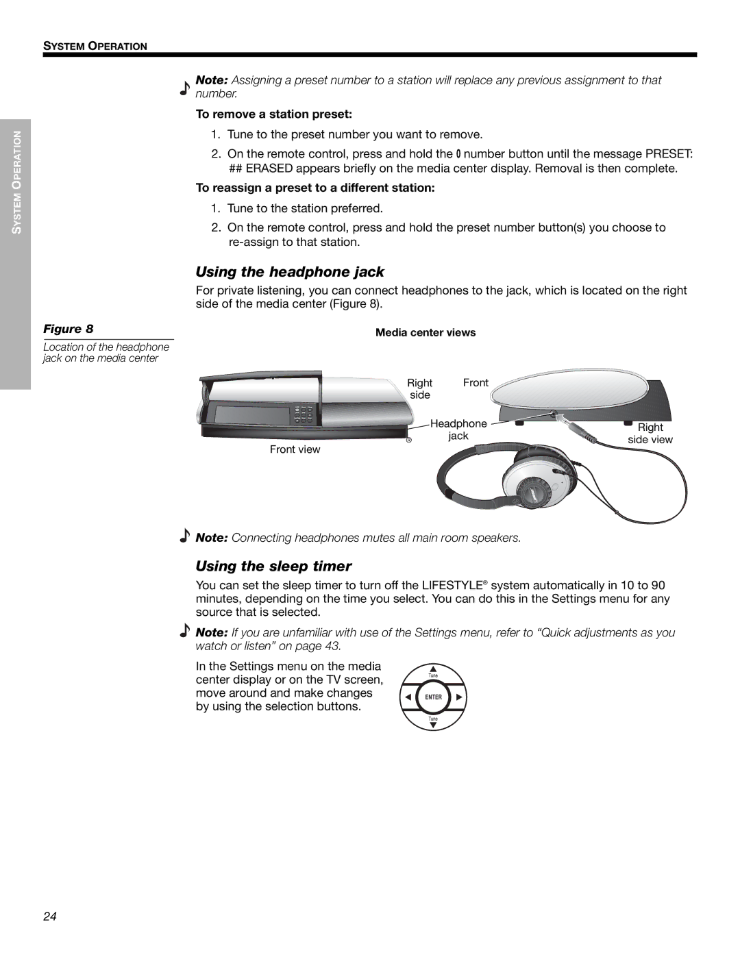 Bose 525p 625p manual Using the headphone jack, Using the sleep timer, To remove a station preset 