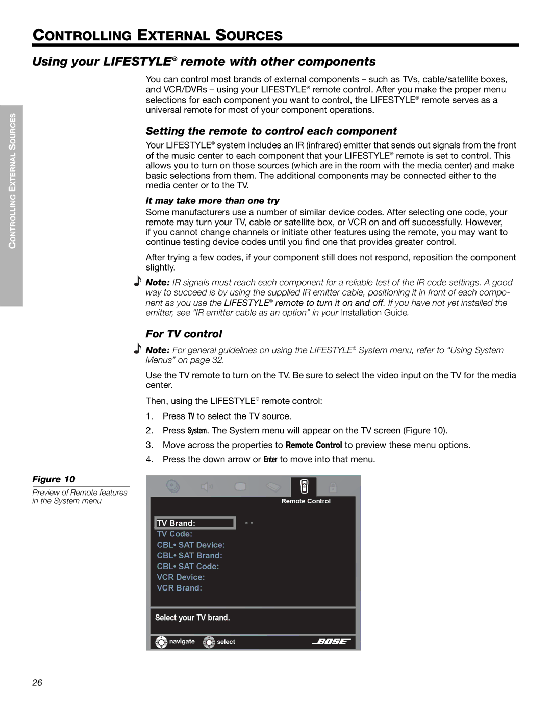 Bose 525p 625p manual Using your LIFESTYLE! remote with other components, Setting the remote to control each component 