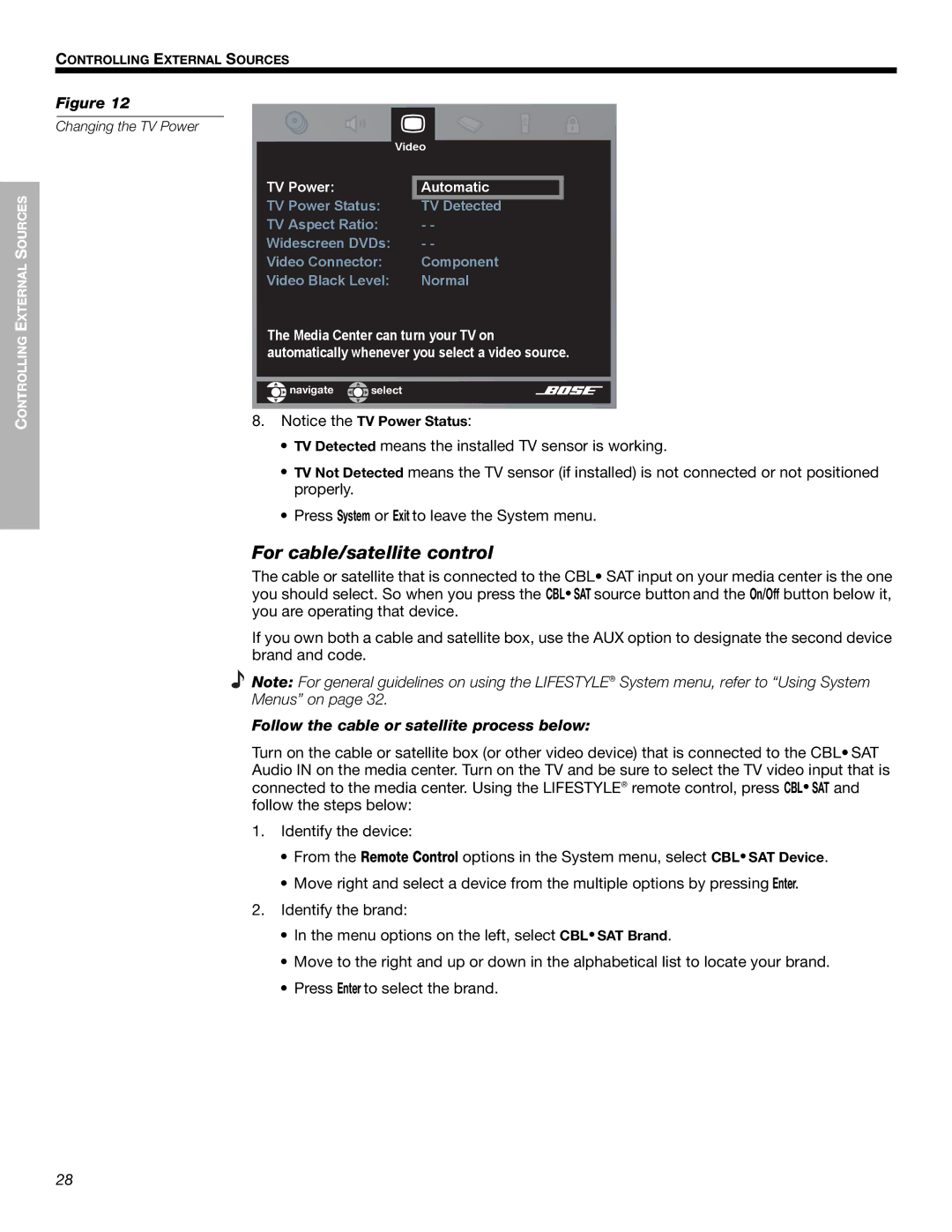 Bose 525p 625p manual For cable/satellite control, Follow the cable or satellite process below 