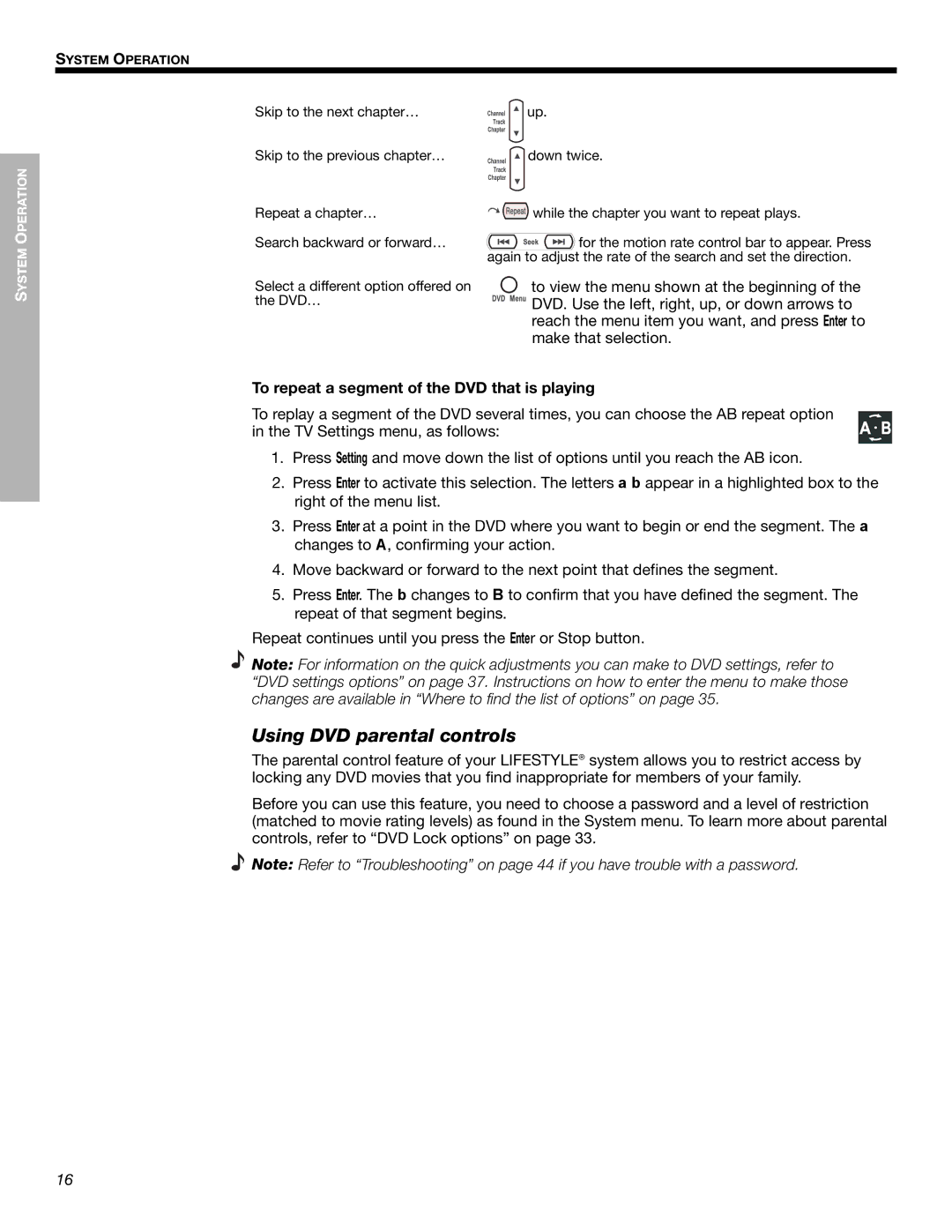 Bose 525p manual Using DVD parental controls, To repeat a segment of the DVD that is playing 