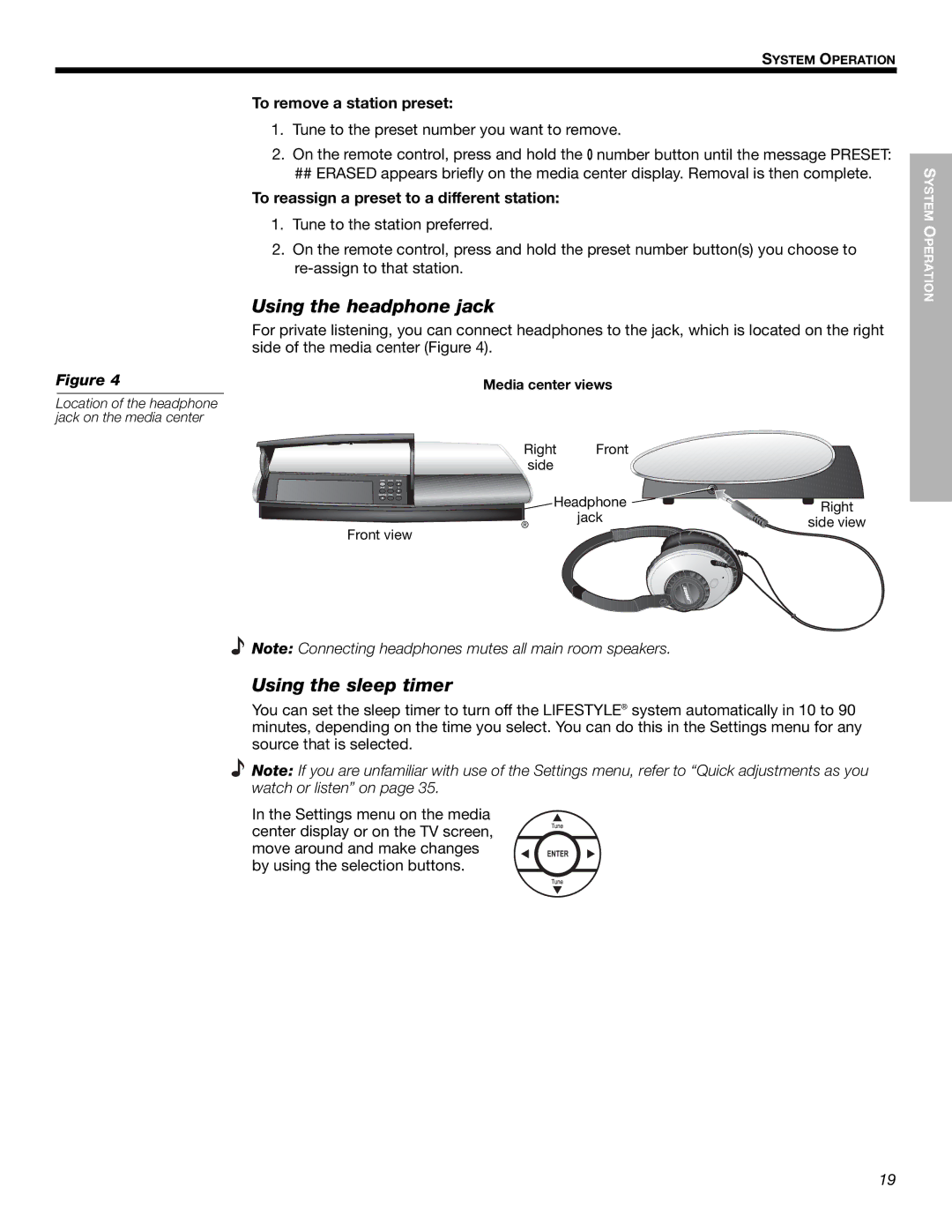 Bose 525p manual Using the headphone jack, Using the sleep timer, To remove a station preset 