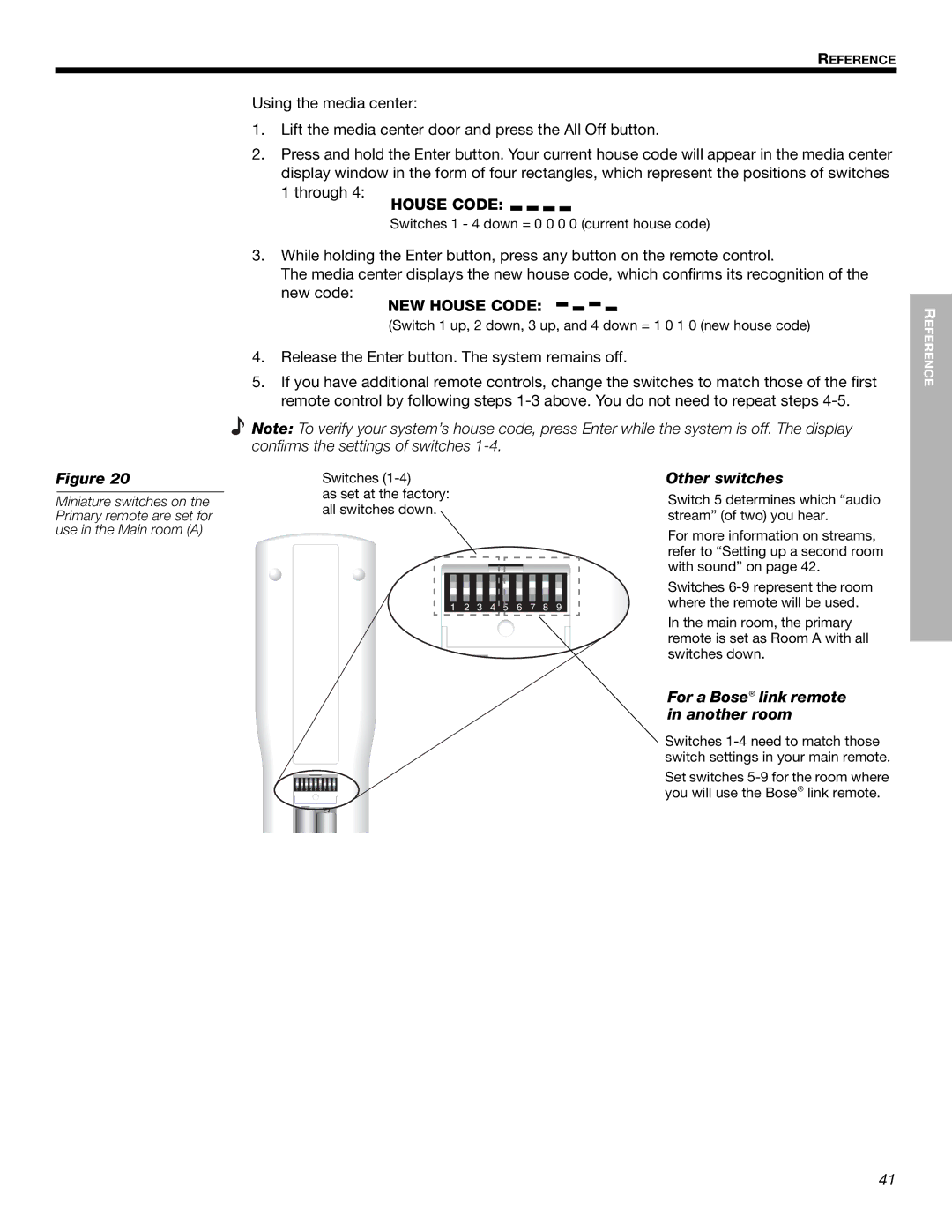 Bose 525p manual Other switches, For a Bose link remote in another room 