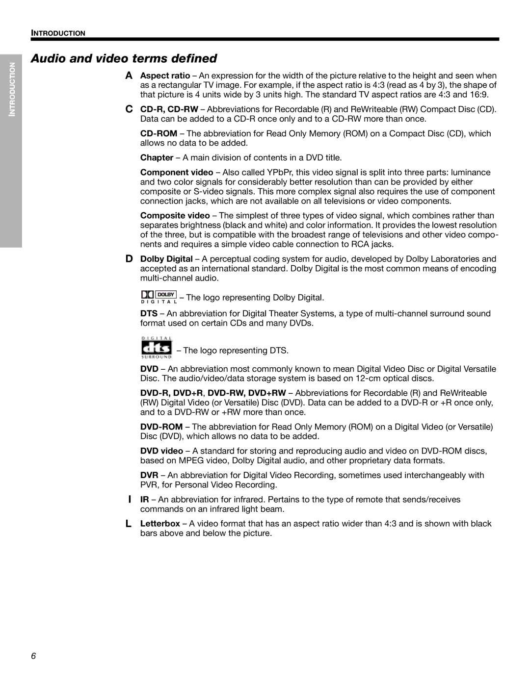 Bose 525p manual Audio and video terms defined 