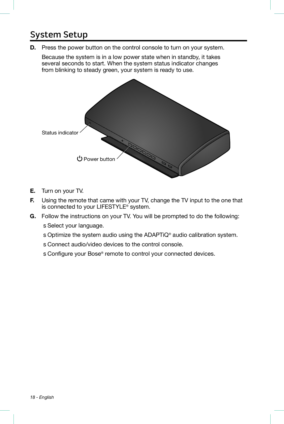 Bose 525, 535, 520, 510 setup guide Status indicator Power button 