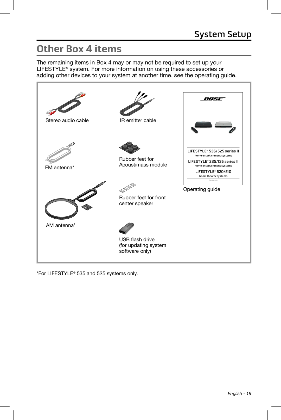 Bose 510, 535, 520, 525 setup guide Other Box 4 items 