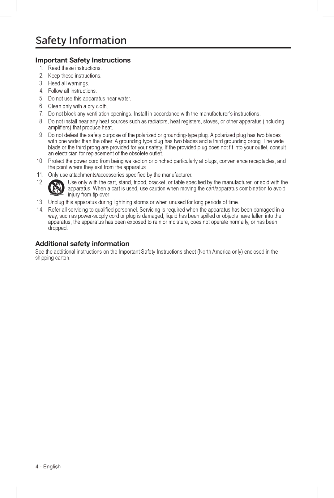 Bose 535, 520, 525, 510 setup guide Important Safety Instructions, Additional safety information 