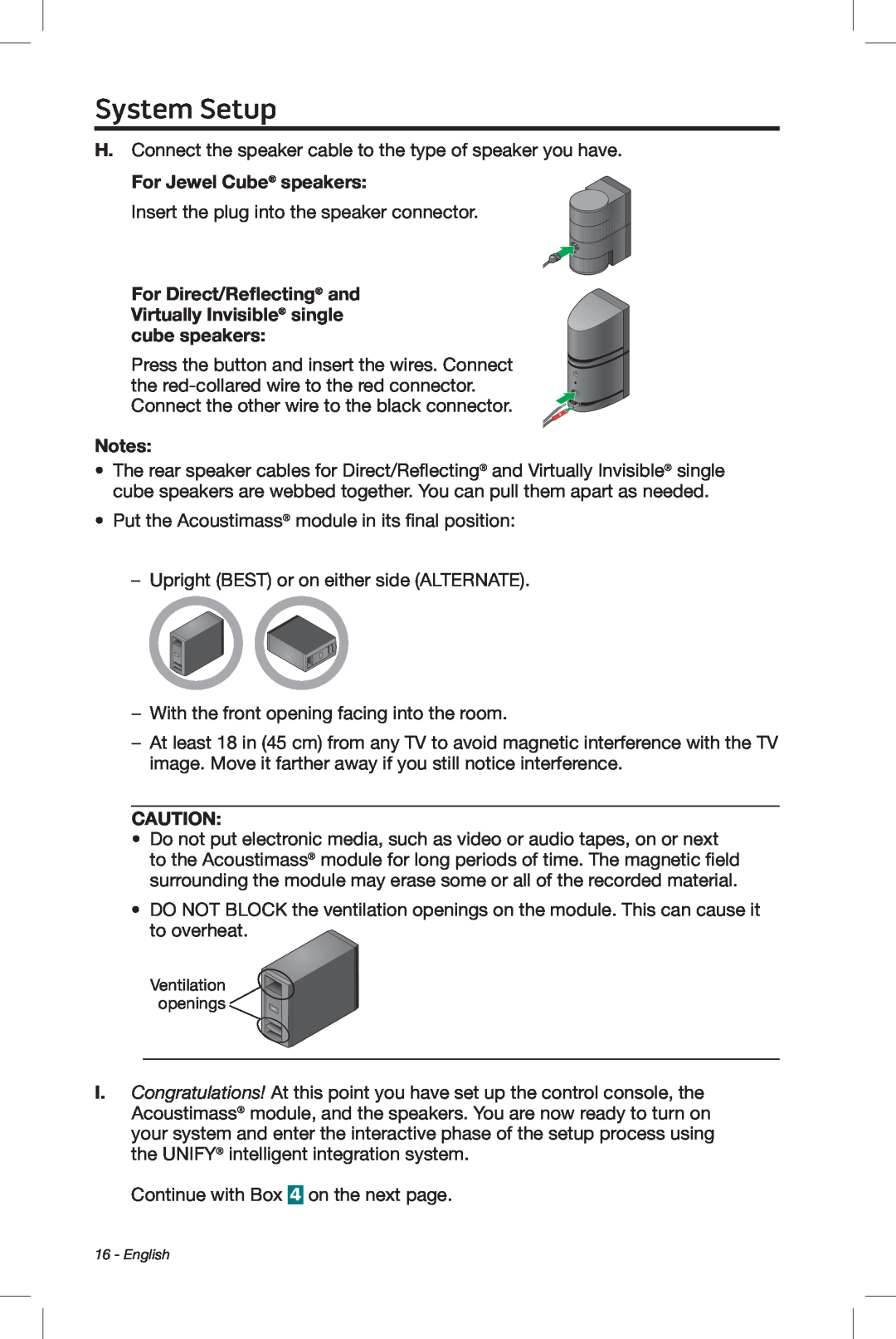 Bose 535, 520, 525, 510 setup guide For Jewel Cube speakers, System Setup 