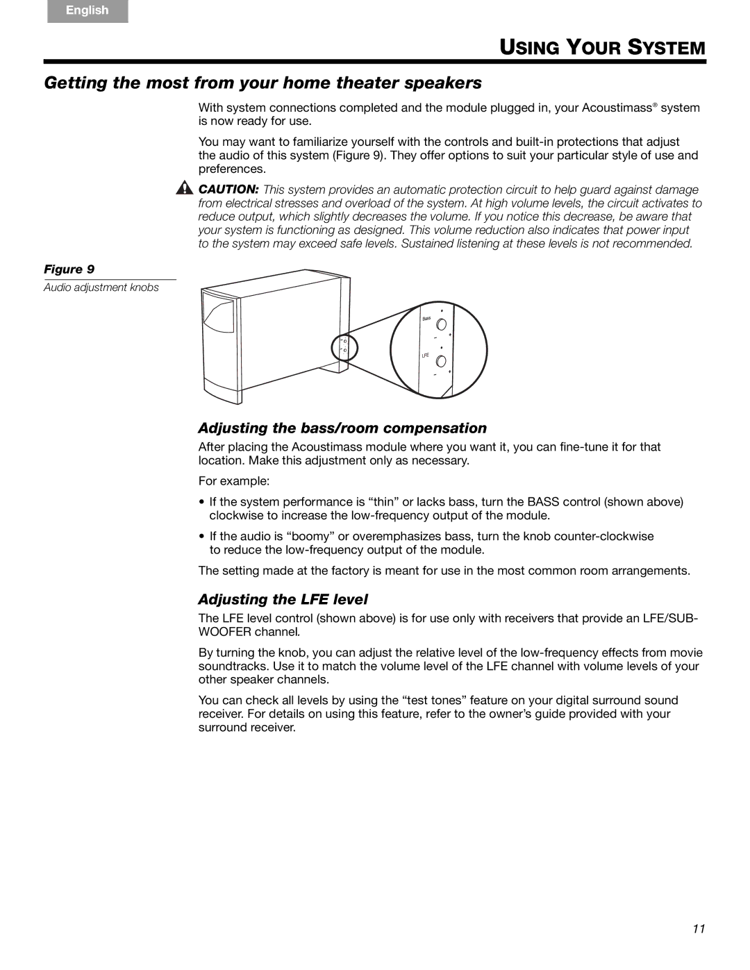 Bose 10 Series IV, 6 SERIES III Getting the most from your home theater speakers, Adjusting the bass/room compensation 