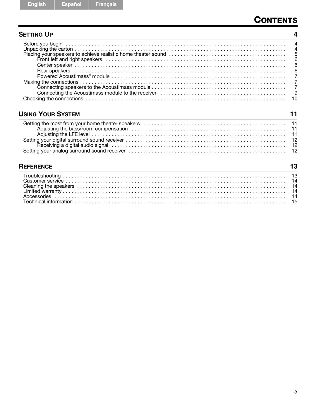 Bose 10 Series IV, 6 SERIES III manual Contents 