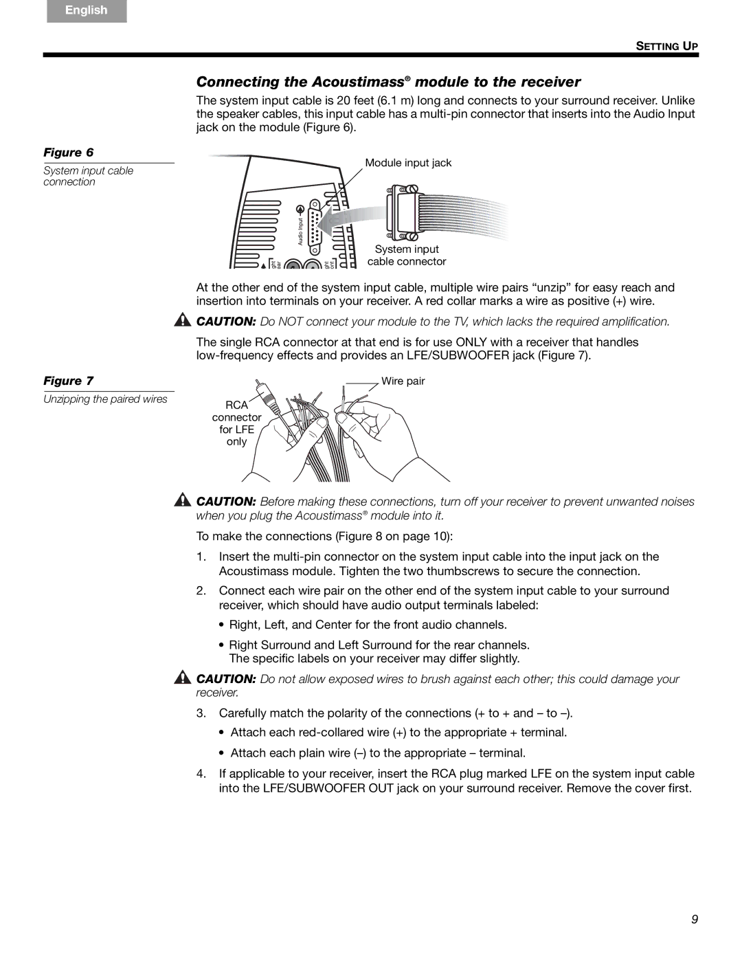 Bose 10 Series IV, 6 SERIES III manual Connecting the Acoustimass module to the receiver 