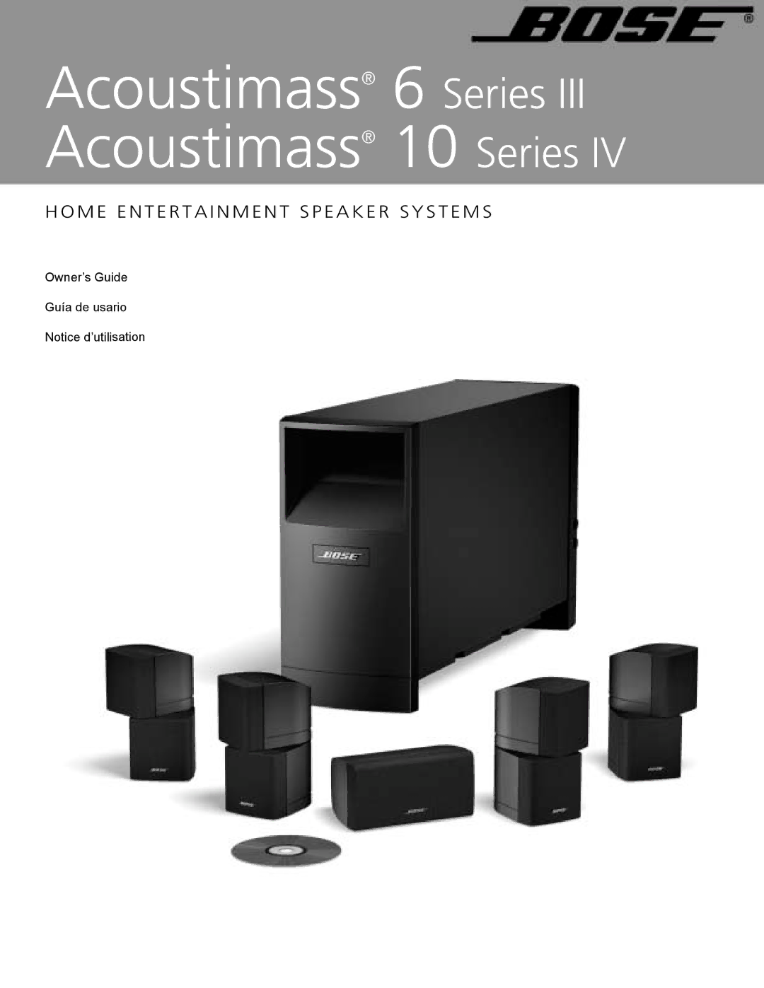 Bose 10 Series IV, 6 SERIES III manual Acoustimass 6 Series III Acoustimass 10 Series 