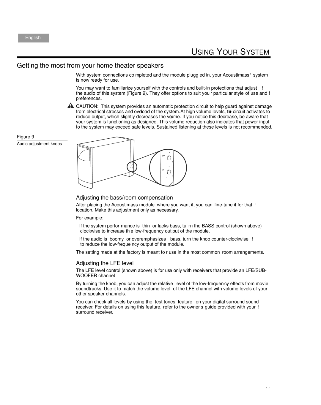 Bose 10 Series IV, 6 SERIES III Getting the most from your home theater speakers, Adjusting the bass/room compensation 