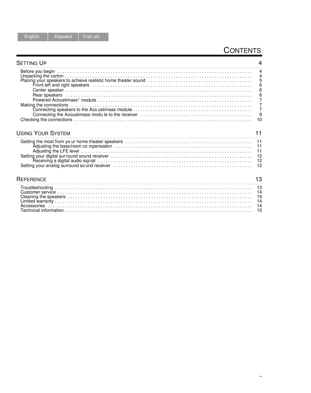 Bose 10 Series IV, 6 SERIES III manual Contents 