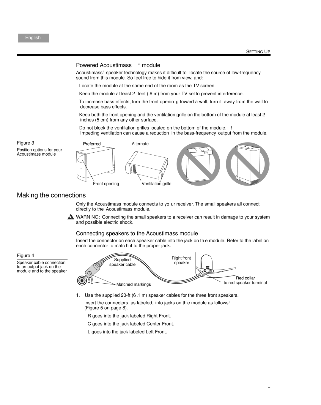 Bose 10 Series IV manual Making the connections, Powered Acoustimass module, Connecting speakers to the Acoustimass module 