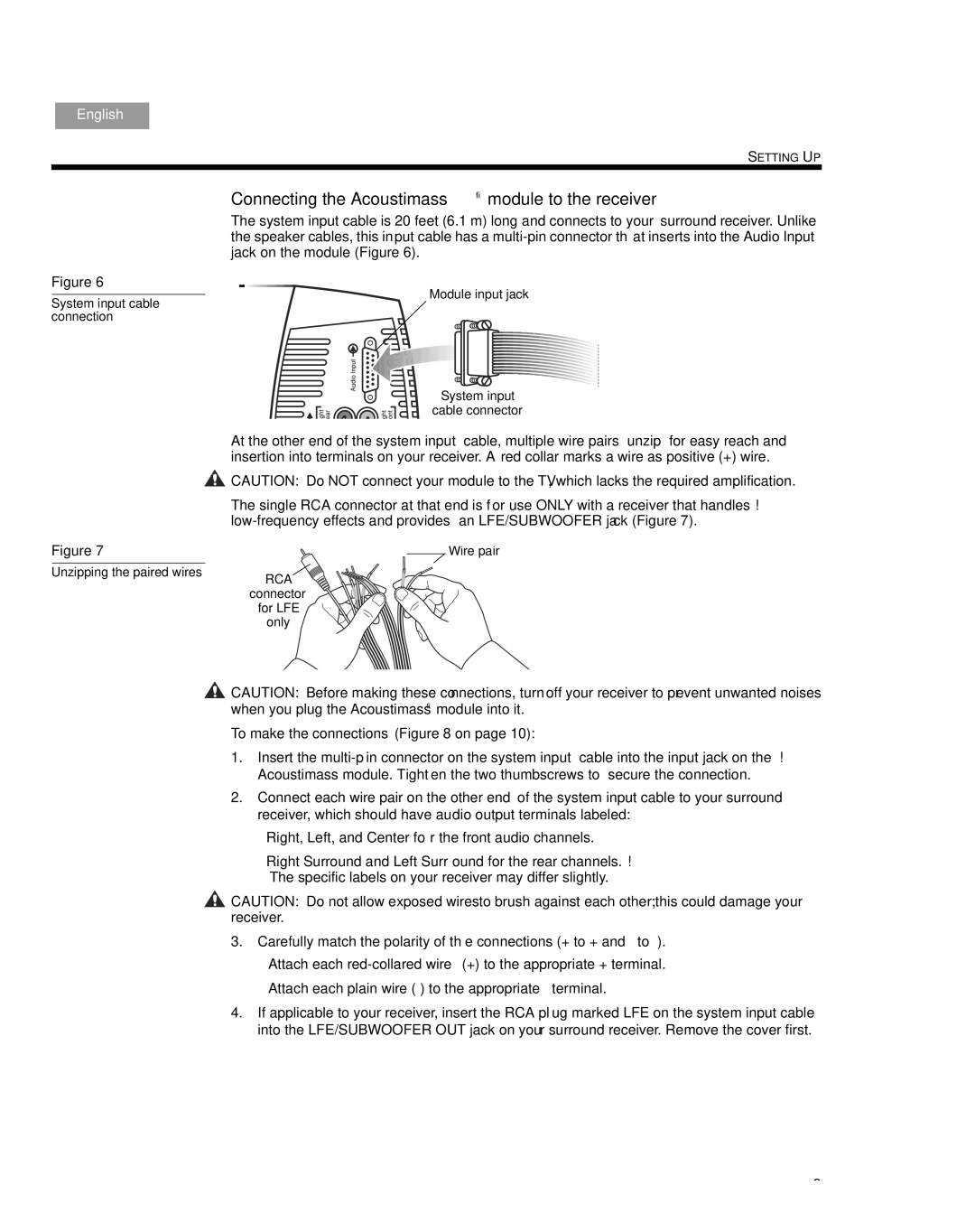 Bose 10 Series IV, 6 SERIES III manual Connecting the Acoustimass module to the receiver 