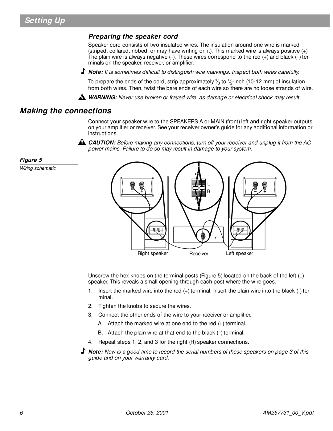 Bose 601TM manual Making the connections, Preparing the speaker cord 