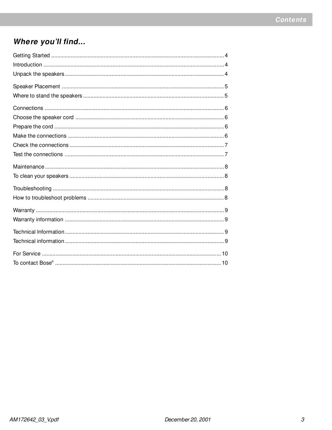 Bose 701 manual Where you’ll find 